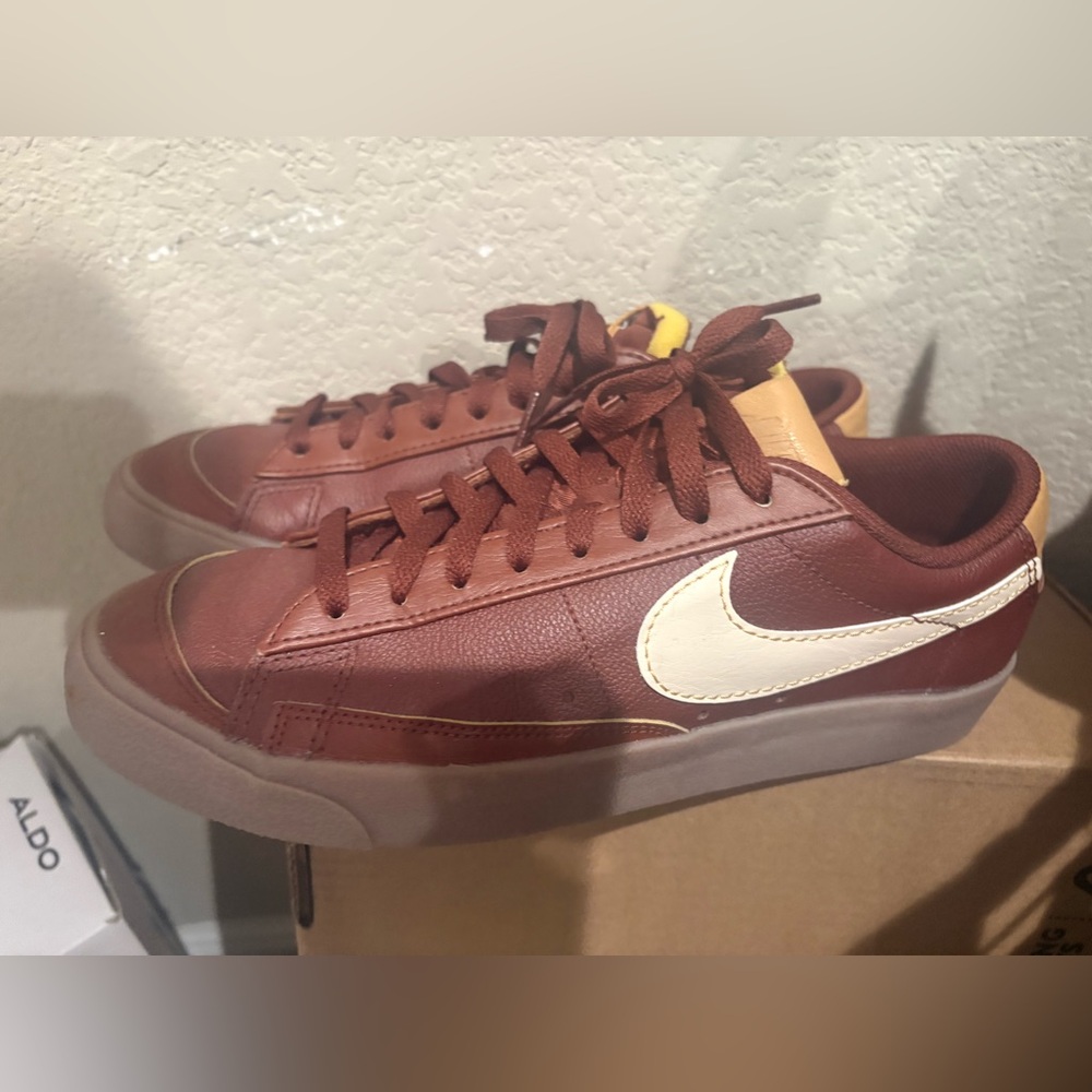Brown Sneakers with Cream Swoosh